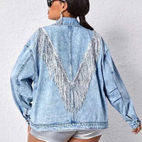 Floral Print Drop Shoulder Denim Jacket - Picture 8 of 14